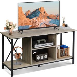 WLIVE Industrial TV Stand for up to 45 inch TV, Heavy-Duty Metal Frame Entertainment Center, Compact Media Console with Adjustable Shelf & Cable Management for Small Spaces, Living Room, Greige, 41 Inch without LED Strip