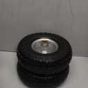 4.10/3.50-4" Flat Free Tire and Wheel, 10" Heavy Duty Solid Tire, 5/8" Axle Bore Hole, 2.2" Offset Hub, for Hand Truck Garden Cart Wagon Trolley Dolly Replacement, 2 Pack