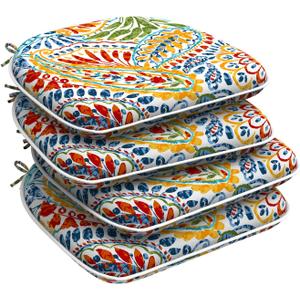 Set of 4 Outdoor Chair Cushions with Ties,Water Repellent Patio Chair Pads 17"x 16" for Outdoor Furniture,Round Corner Seat Cushions for Garden Yard Kitchen Paisley Multi