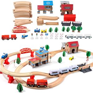 88 PCS Wooden Train Set  Toy Train with Tracks for Kids Ages 3-7, Ideal ElectricToy Train Set for Boys and Girls