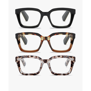 Readers for Women Oprah Style Square Reading Glasses with Spring Hinge Blue Light Blocking for Men Ladies, 1.5