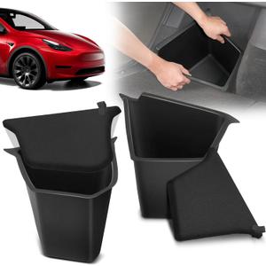 YHTAUTO 2 Pcs Trunk Side Organizer Storage Box with Lids Fit for Tesla Model Y Accessories 2022 2023 2024 Rear Trunk Storage Bins Flocking Waterproof Odorless (For 5-Seater, Not For 7-seat)