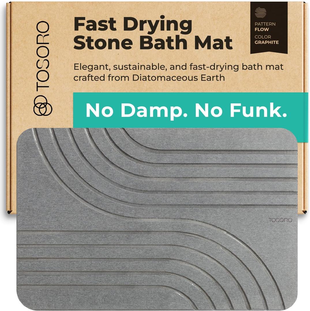 Tosoro Stone Bath Mat Diatomaceous Earth Shower Mat Non-Slip Super Absorbent Diatomite Stone Bath Mats for Bathroom Floor Quick Drying Natural Easy to Clean (23.5 x 15) - Graphite