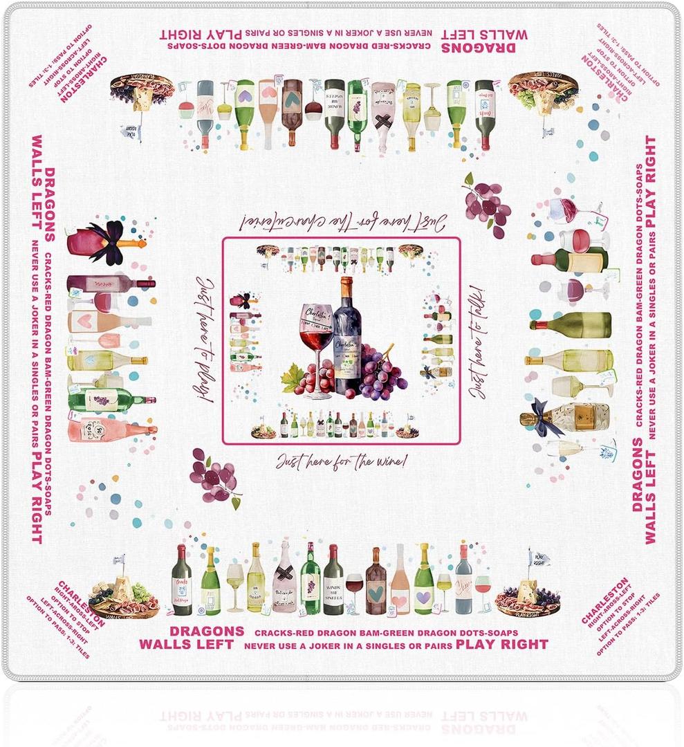 WHCHJ Retro Wine Champagne Mahjong Mat 31.5 x 31.5 in, Trendy Aesthetic Wine and Cheese Anti-Slip Noise-Reducing Mahjong Mat for Table Board, Games Tile Games, Poker and Cards