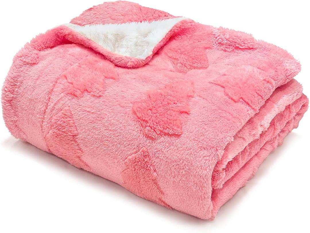 50x60 Inches Sherpa Christmas Blanket for Holiday Home Decor, Pink Xmas Tree Jacquard Soft Flannel Fleece Throw Blanket for Bed Couch Sofa, Christmas Decor Gifts for Women Men Teen Family Friends