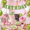 4 x 38pcs Witch Birthday Party Decorations Set Include 1pc Banner, 6pcs Hanging Swirls,18pcs Balloons,12pcs Cake Toppers and 1pc Cupcake Toppers for Pink and Green Witch Party