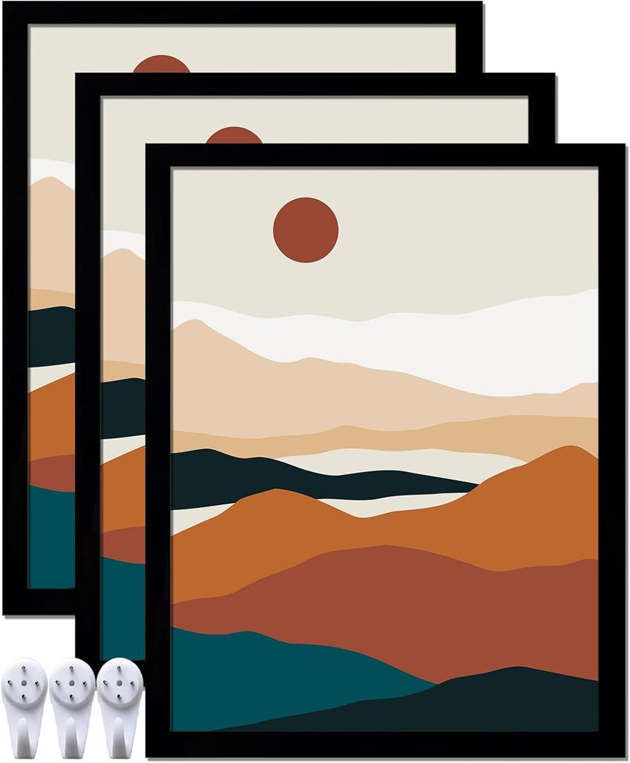 Black 14x18 Picture Frame Set of 3, High Transparent Frame for 14 By 18 Photo Collage Canvas Poster Size Wall Mount and Tabletop Horizontally Vertically (Black, 14 x 18 inches)