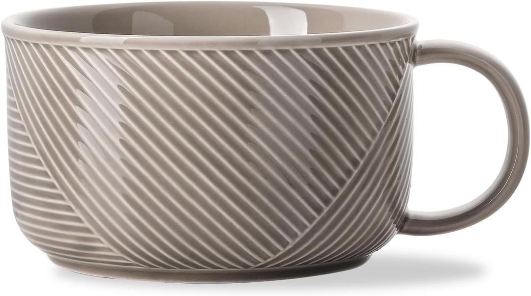 Ceramic Soup Bowl with Handle: 38 oz Microwave Safe Extra Large Mug for Oatmeal, Cereal, Breakfast, Meal Prep, Work Lunch, Dorm Living, Single Serve Dinner - 6 Inch, Grey