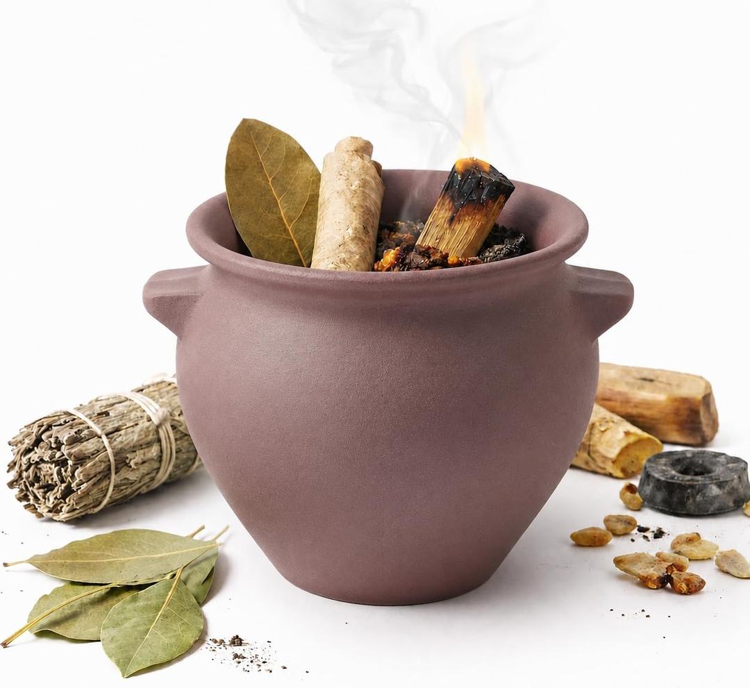 Fireproof Bowl for Burning Ritual – 6 Inch Large Terracotta Ritual Vessel for Sage, Incense Charcoal, Bay Leaf, Palo Santo and Intention Paper, for Altar and Meditation Space