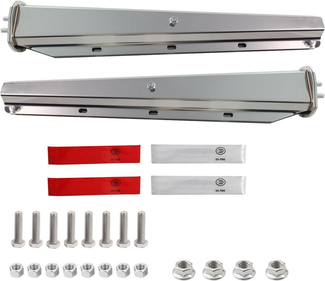 Stainless Steel Straight Spring Loaded Mud Flap Hanger with Reflective Tapes Bracket Heavy Duty Mudflap Holder Set for Semi Trucks 1-1/8" Bolt Spacing 29.5" Length (2pcs)