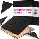 18 Pack Self-Adhesive Acoustic Panels, 12"x 12"x 0.4" Sound Absorbing Panels, High Density Square Sound Proof Noise Dampening Panels for Walls Home Studio Office, Triangle Cutting Style, Black