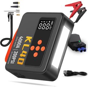 Jump Starter with Air Compressor, 4000A Peak Car Battery Jump Starter, 200PSI Portable Tire Inflator, 9L Gas 8L Diesel Engine, 26000mAh Power Bank, LED Light, Emergency Kit for Trucks, SUV, Cars
