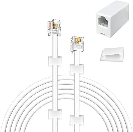 YOLISTIC 30 Feet Telephone Cable(RJ11 6P4C Plug) Include 1 in-Line Couplers(Double RJ11 6P4C Female) and 20 Cable Clips, White