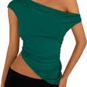 PRETTYGARDEN Womens Off The Shoulder Y2K Tops 2026 Summer Sleeveless Asymmetrical Ruched Going Out Tank Top Fashion Clothing (M)