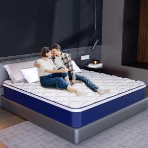 King Size Mattress - 12 Inch Gel Memory Foam Hybrid Mattress, Medium Firm, Pressure Relief & Motion Isolation, 100 Nights Trial, 75 * 80 in