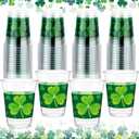 100 Pcs 12 oz Happy St Patrick's Day Shamrock Cups St Patty's Day Disposable Clear Plastic Cups Lucky St Patrick's Day Cup for Holiday Birthday Party Supplies Beer Beverage Snacks(Novel Style)