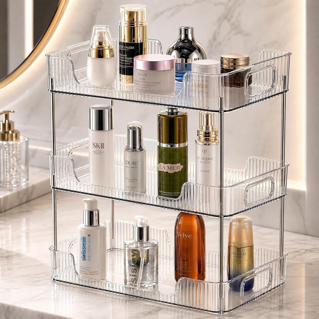 3 Tier Bathroom Counter Organizer, Bathroom Counter Shelf, Vanity Organizer Countertop, Skin Care Organizer, Makeup Perfume Organizer for Bathroom Tray, Cosmetic, Dresser, Kitchen
