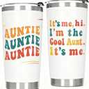 Cool Aunt Gifts from Niece Nephew - Best Auntie Birthday Gifts Ideas, Insulated Stainless Steel Coffee Tumbler Cup 20 OZ White