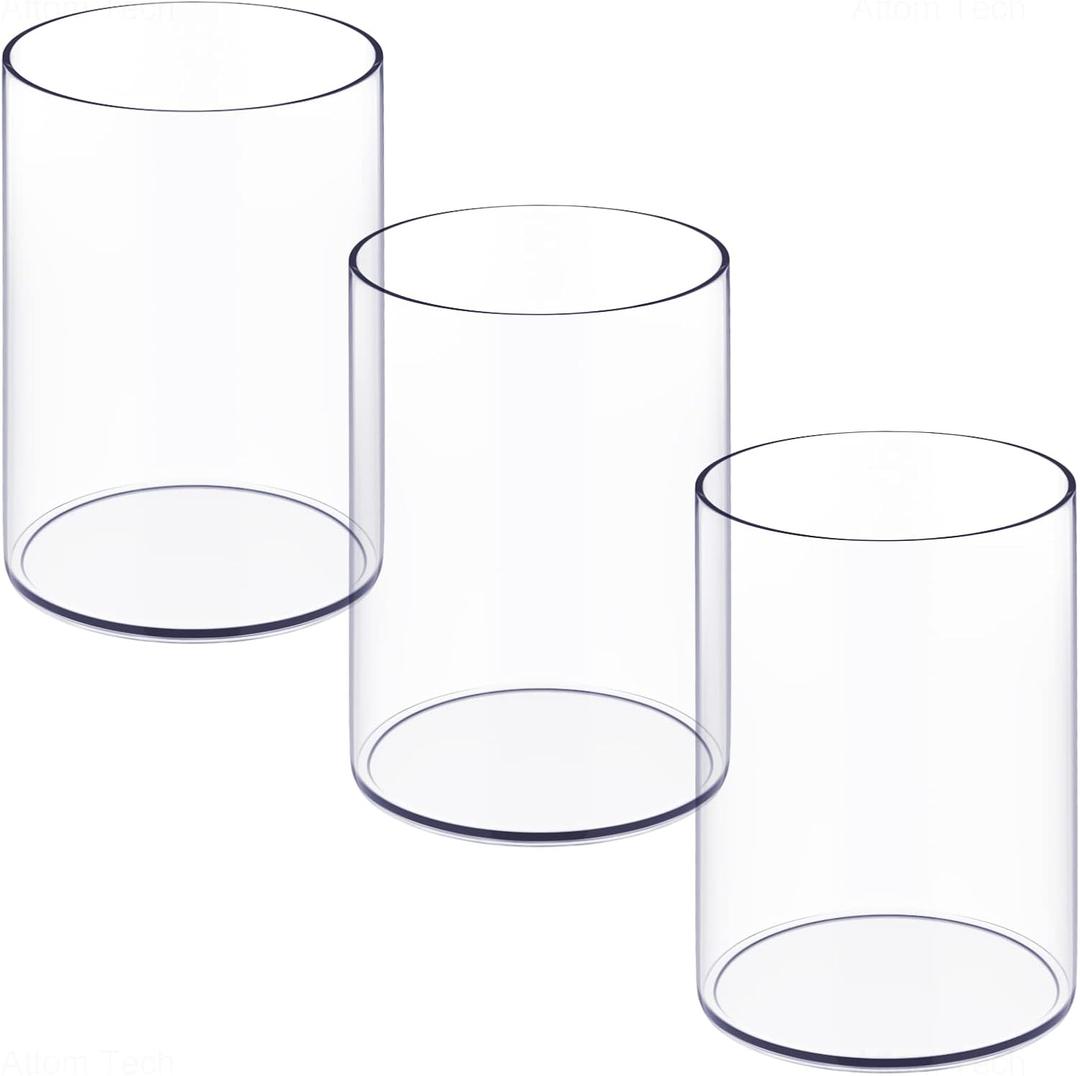 Stylish Clear Acrylic Desk Organizer Pen and Pencil Holders Set of 3, Round Makeup Brush Storage Perfect for Home, School and Office Supplies