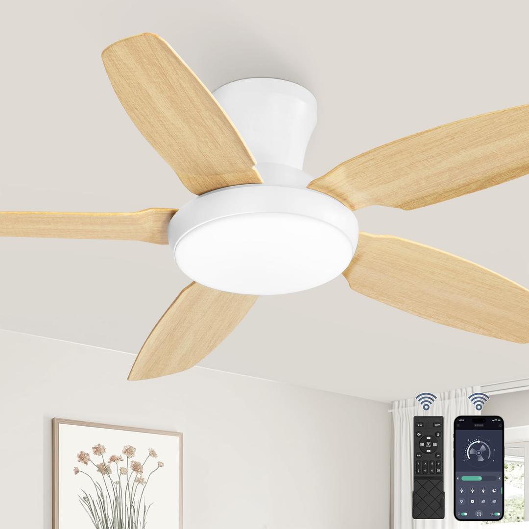 Fanbulous Ceiling Fans with Lights, 42 inch Low Profile Flush Mount Ceiling Fan with Remote/APP Control,Black Modern Ceiling Fan with LED Light for Bedroom Indoor Outdoor-LED Dimmable, 3CCT, 6 Speeds