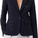 Lacoste Women's Embroidered Logo Wool Blend Blazer, Dark Navy, 2