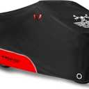 Motorcycle Cover Waterproof Outdoor Storage with Lock-Holes, Storage Bag & Night Reflective Design, Heavy Duty Protection Powersports Vehicle Covers Fits up to 96.5"-116" (420D Red, 96.5")