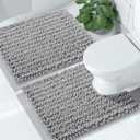 Yimobra Bathroom Rugs Sets 2 Piece - Quick Dry Extra Thick Luxury Chenille Bath Mat, Non Slip Super Absorbent for Tub Shower Sink, Machine Washable Shaggy Floor Mat, 24"x17+24"x20" Inch, Grey