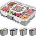 Snackle Box Container, 304 Stainless Steel Snack Containers, Portable Snacklebox for Veggie, Candy, Divided Serving Tray with Lid and Handle, 8 Compartment Fruit Platter for Party, Picnic, Travel
