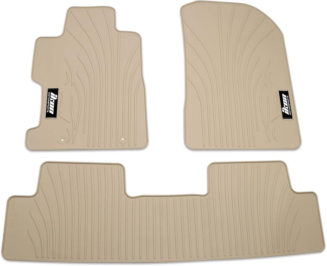 IKON MOTORSPORTS, Floor Mats Compatible with 2006-2011 Honda Civic Coupe & Sedan, Beige Latex Rubber Custom Fit All Weather Easy Clean Interior Car Carpets Full Set 3 Pieces