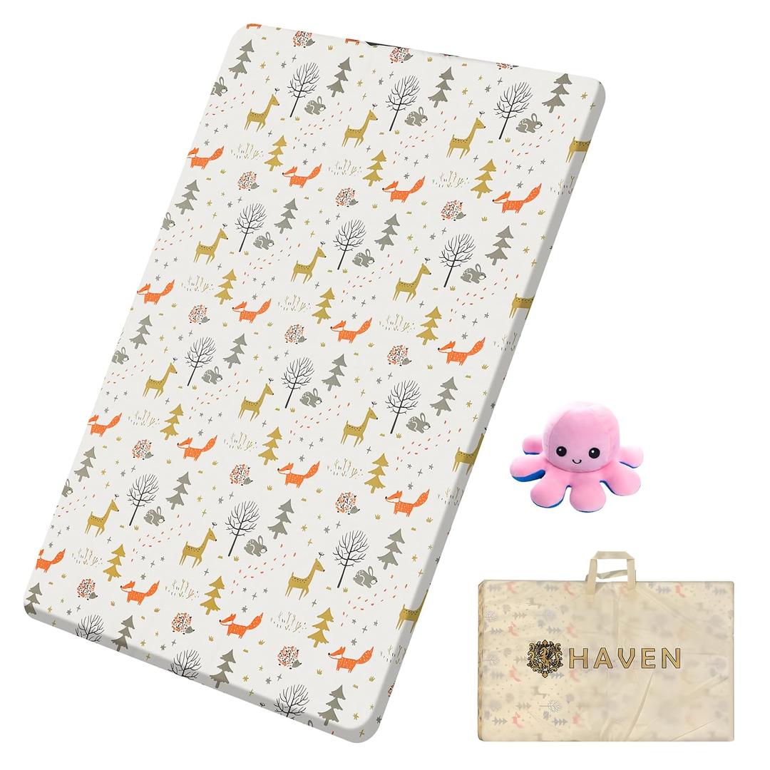 HAVEN Pack and Play Mattress| Waterproof and Portable Mattress for Baby| Dual-Sided Foam with Animal Printed Cover| Playpen Crib Mattress (38"x26"x1")| Breathable Mattress for Toddler and Lil baby|