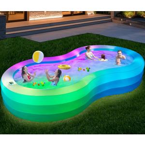 Extra Large Inflatable Pool with Lights, Lylting 130'' x 72'' x 22'' Big Adults Solar Blow Up Pools with Pump, 16 Light Modes Thickened Swimming Pools for Backyard Garden Lawn Indoor Outdoor
