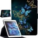 Rotating Case for iPad 9.7 inch 6th/5th (2018/2017), and iPad Air 2 with Auto Sleep/Wake,Blue Butterfly