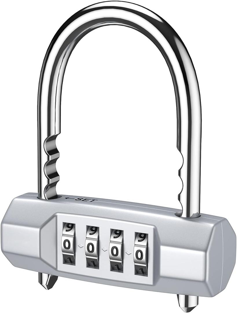 KeeKit Combination Padlock, 4 Digit Resettable Combo Lock with Adjustable Shackle, Waterproof Lock for School, Employee, Case, Toolbox, Fence, Gym & Sports Locker, Gate, Sliver