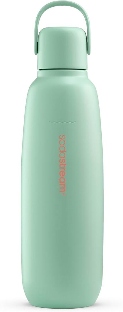SodaStream - Fizz & Go Cool Bottle | Stainless Steel Carbonating Water Bottle | Keeps Drinks Cold 12 Hrs | Cupholder Friendly | Compatible with Pink CO2 cylinder machines | Mint color | 30.4 oz