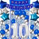 10th Birthday Decorations for Boys Silver Blue Happy 10th Birthday Banner Tenth Party Supplies 32inch Number 10 Balloons Fringe Curtain 10 Years Old Bday Party Supplies Kit for Him Her Girls (Silver)