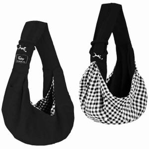 CUBY Dog and Cat Sling Carrier, Hand-Free Dog Carrier Slings with Adjustable Straps Pocker, Puppy Slings Carrier for Small Dogs Cats Outdoor Travel Bag (Black, M-Adjustable Strap)