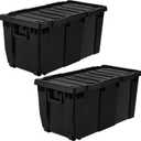 IRIS USA 2-Pack 32 Gal Heavy Duty Rolling Storage Totes with lids, Black | Integrated wheels make transporting heavy loads easier, Great for garages, workshops, camping gear and large equipment