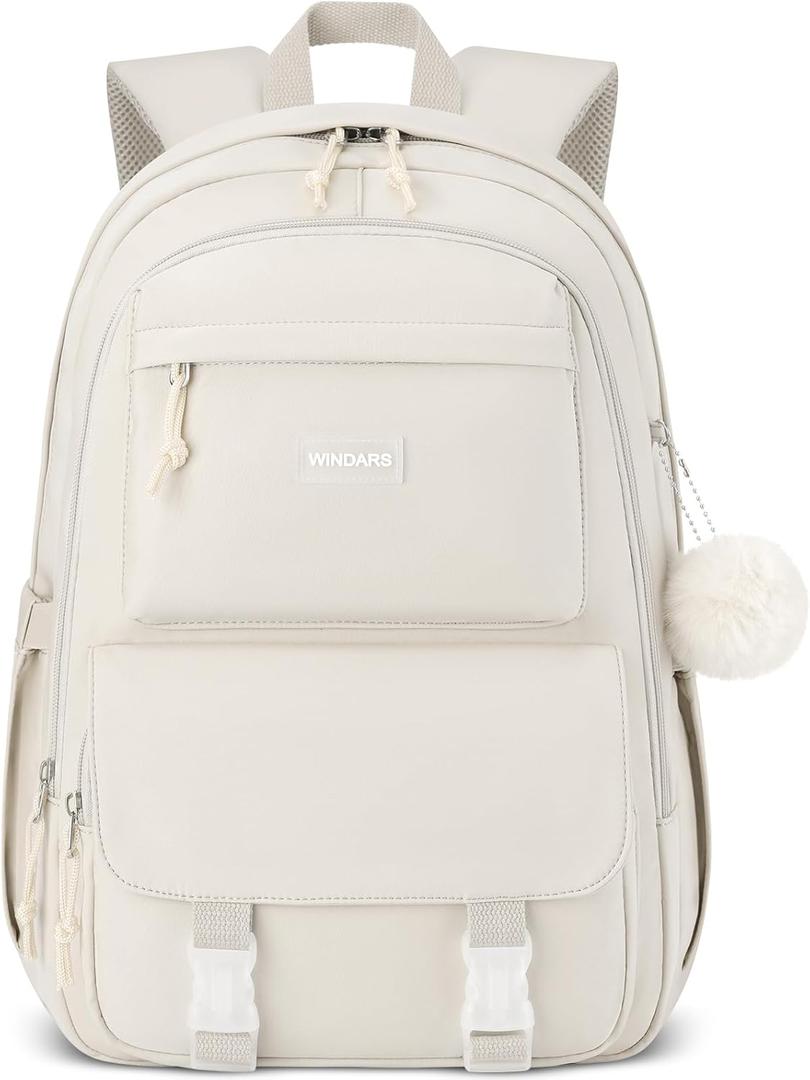 Backpacks for Girls, 15.6 Inch School Bag Cute Waterproof Laptop Bookbag Large College Backpack for Teen Women Students Anti Theft Travel Daypack, Beige