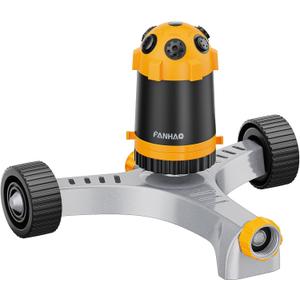 FANHAO Gear Drive Lawn Sprinkler with Metal Wheel Base, Heavy Duty 6-Pattern Water Sprinkler System, Adjustable Irrigation Sprinkler for Large Area Watering, Garden Plant, Yard and Flower Bed