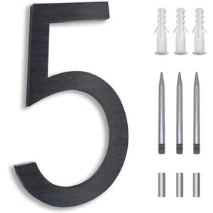 8 Inch Black house numbers, Modern Address Numbers For Houses Street Black Large House Numbers For Outside Door Numbers For House Numbers For Address On House Floating Flush Mount Aluminum Black Number 5