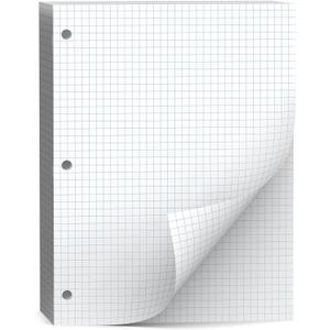 Loose Leaf Graph paper 8 x 10.5, Graph Ruled Paper, 3 Hole Punched Paper, 4 x 4 Quad Ruled Graph Paper, 10-1/2" x 8" Filler Paper Notebook Paper, 130 Sheets Graphing Paper for Business Home School