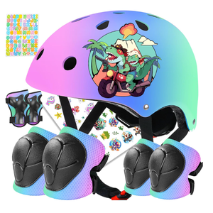 Toddler Kids Bike Helmet Set for Boys Girls Color Gradient Adjustable Skateboard Helmet Protective Gear Set Knee Elbow Wrist Pads for Bike, Roller, Scooter, Cycling, Balance and More Sports Pink-Blue-Green
