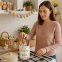 Qinyoung 6.3'' Easter Ceramic Utensil Holder Kitchen Decoration Colorful Spring Egg Bunny Utensil Holder Ceramic Utensils Crock for Rustic Farmhouse Indoor Kitchen Decorations