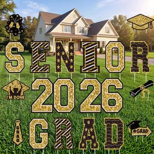 Xuhal 20 Pcs Class of 2026 Graduation Yard Signs 15.7 Inch Large Black and Gold Glitter Senior Grad Lawn Decorations with Stakes Waterproof Outdoor Celebration Decor and Photo Backdrop