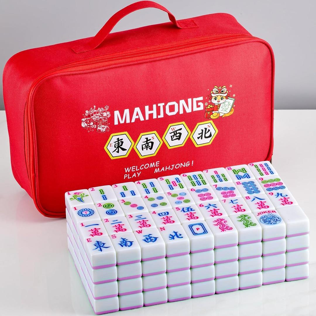 YANMEIYA Pink American Mahjong Tile Set 166 American Mahjong Set 1.6-inch Large Mahjong Tiles and Mahjong Storage Bag