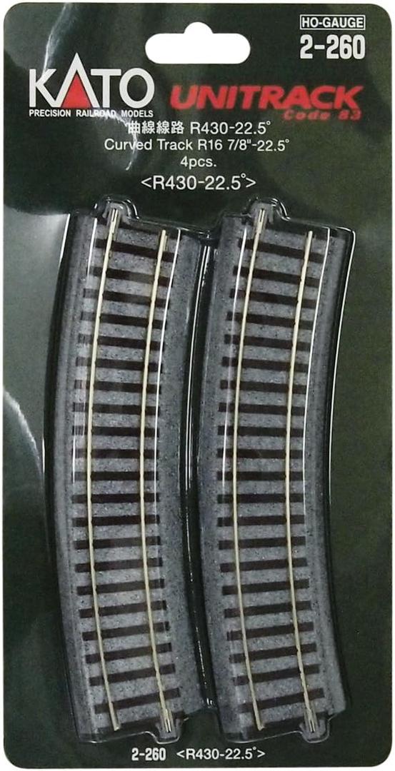 Kato USA Inc. HO 430mm 16-7/8 Radius Curve 22.5-Degree 4 KAT2260 HO Track