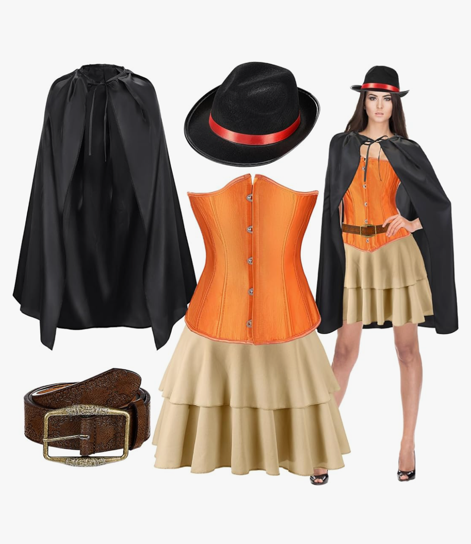 5pcs women Puss Costume Cloak Hat Cat in Boots Cosplay Accessories Set Cape Belt Set Puss Cloak Halloween Costume, M