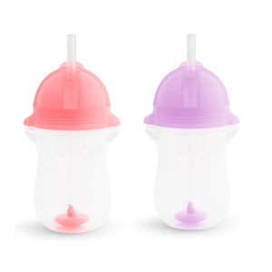 Munchkin Any Angle Weighted Toddler Straw Cups with Click Lock Lid, 10 Ounce, 2 Pack, Pink/Purple