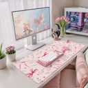 HAOCOO Pink Coquette Desk Mat, Cute Large Mouse Pad for Keyboard, Non-Slip Waterproof Desk Pad, Office Desktop Mat with Stitched Edges, Desk Decor for Women Office Aesthetics