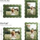 4x6 Picture Frame with Mat for 3.5x5, Wavy Edge Wooden Real Glass Photo Frame for Tabletop and Wall Hanging, Green, 1 Pack